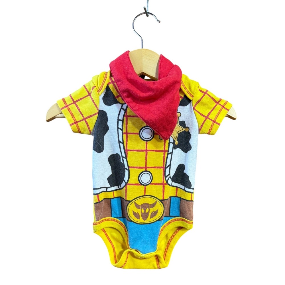 Disney Baby Woody Toy Story Cowboy Costume Bodysuit Bandana Set 0-3M Yellow Red